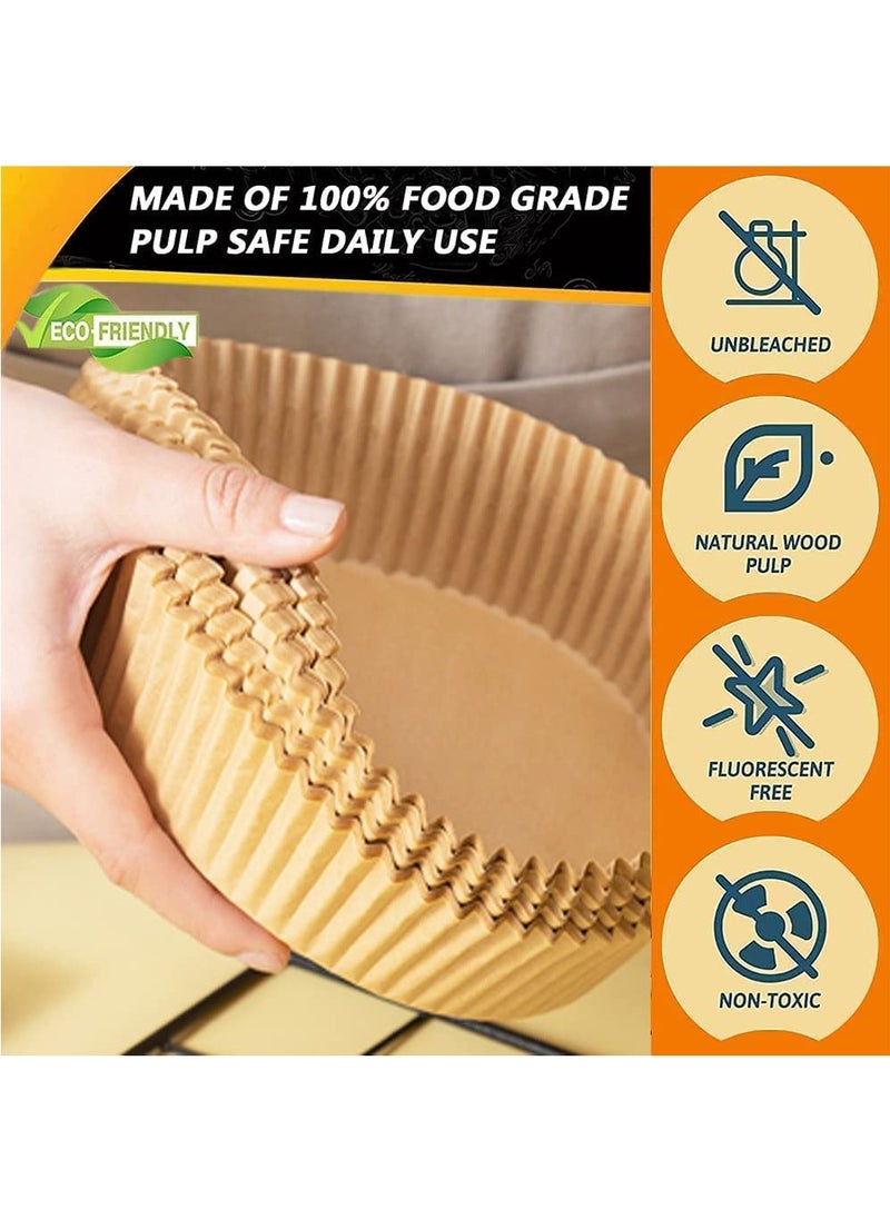 SKY-TOUCH - 50pcs Air Fryer Disposable Non-Stick Parchment Paper Liners, Round Food Grade Baking for Air Fryer, 16cm/6.3inch Brown - Image 1