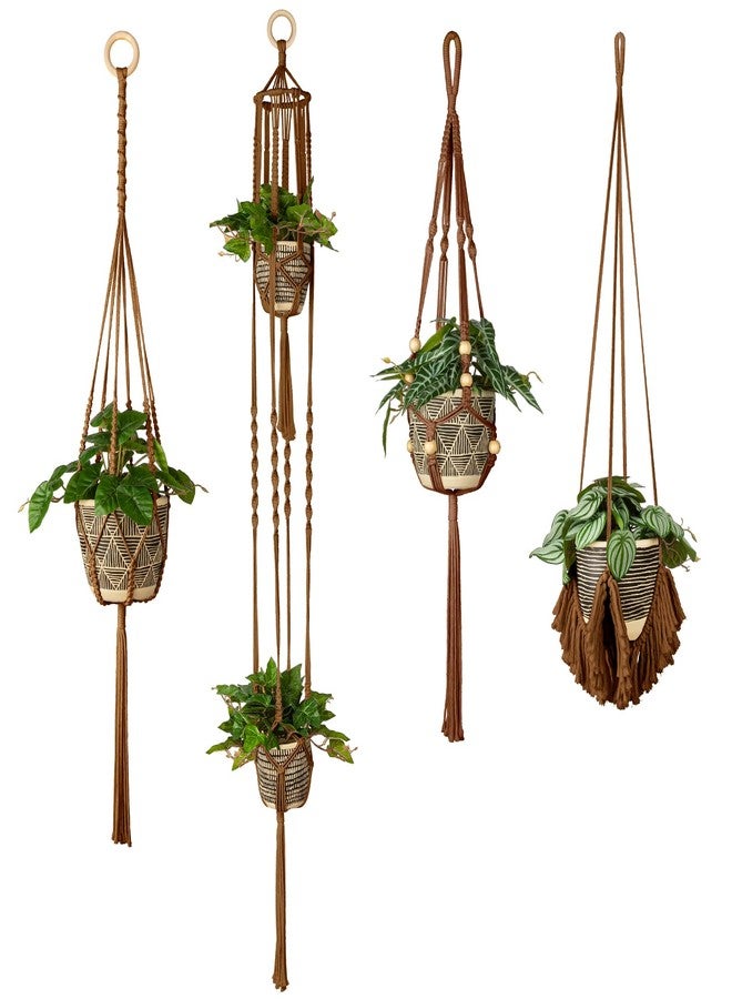 ANROYE Macrame Plant Hanger for Indoor Set of 4, Bohemian Hanging Planter with Tassels for Flower Pot, Boho Decorative Houseplant Rope Holder for Home Decor Bedroom Window Farmhouse - Image 1