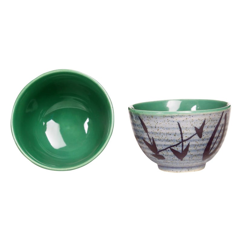 Caffeine Ceramic Handmade Green Bamboo Katori Bowl Set of 6 - Image 2