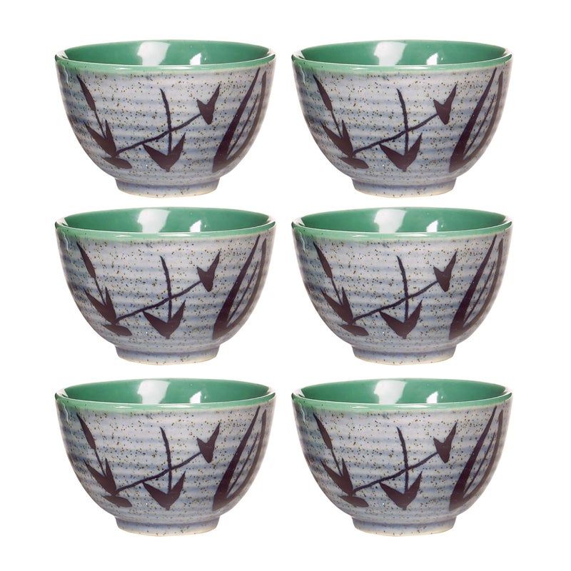 Caffeine Ceramic Handmade Green Bamboo Katori Bowl Set of 6 - Image 1