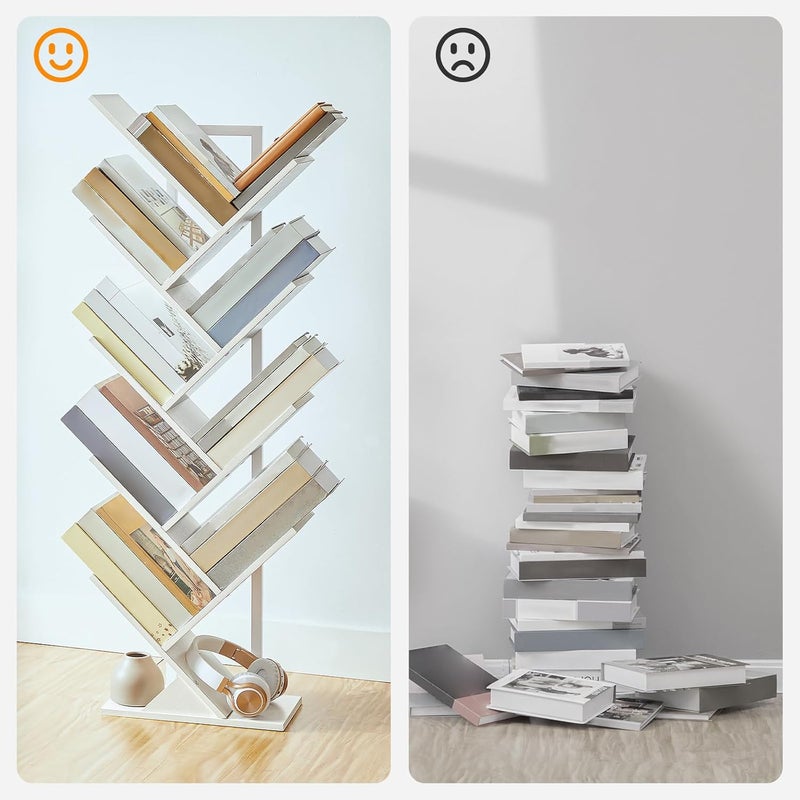 HOOBRO Tree Bookshelf, 9-Tier Bookcase Wooden Shelves, Floor Standing Storage Rack, for Display of CDs, Books in Living Room, Home Office, Wood Storage Rack for Bedroom, White EWT08SJ01G1 - Image 3