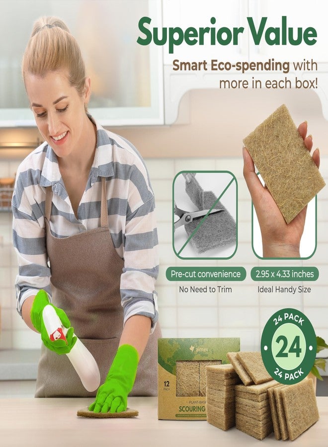 AIRNEX Plant Based Kitchen Scouring Pads - Pack of 24 Coconut Husk Non Abrasive Scrubbing Pads - Multipurpose Scrubbies for Dishes - Heavy Duty Dishes, Pan and Pot Scrubbers for Kitchen Non Scratch - Image 4