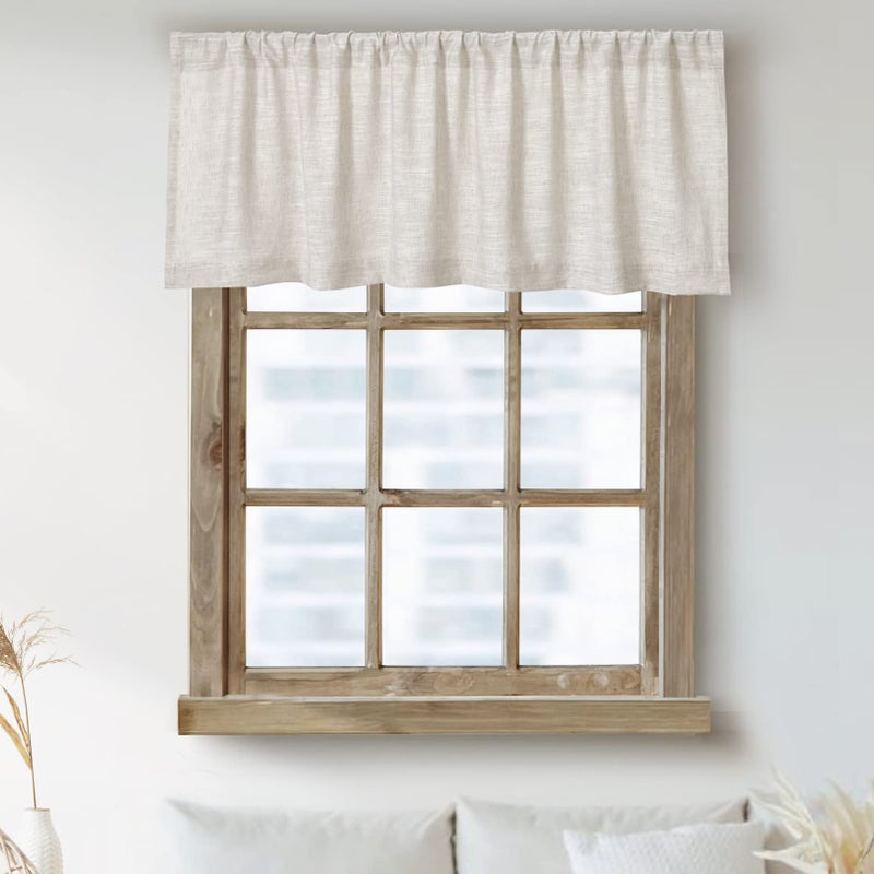2 Pack Kitchen Valances for Windows Modern Farmhouse Cotton Linen Valance Curtains Topper Country Rustic Bathroom Small Window Treatment Bohemian Decor 54x18 inch Natural