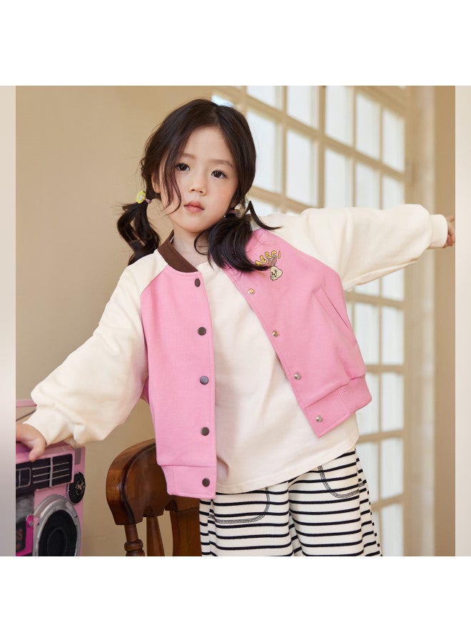 Luson Little O Baby Kids Baseball Jacket Girls Colorblock Retro  Autumn New School Jacket - Image 1