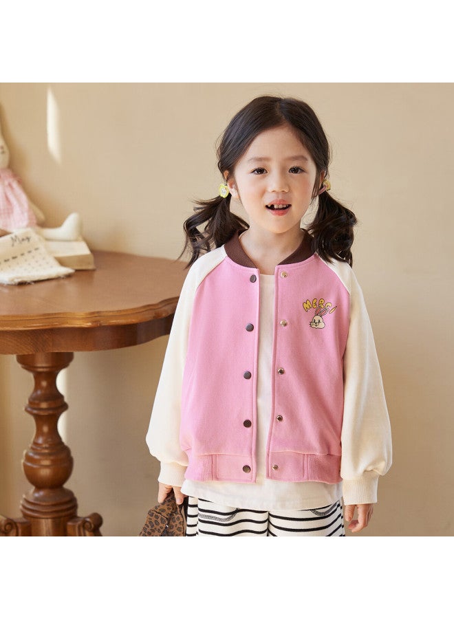 Luson Little O Baby Kids Baseball Jacket Girls Colorblock Retro  Autumn New School Jacket - Image 2