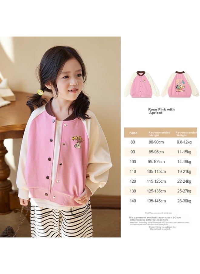 Luson Little O Baby Kids Baseball Jacket Girls Colorblock Retro  Autumn New School Jacket - Image 3