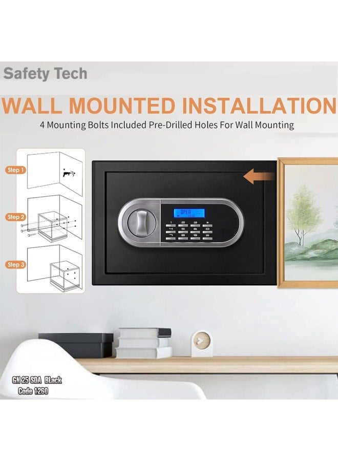 Safety Tech SafetyTech Digital Display Personal Safe Box - Early Alarm Function and 2 Password + Emergency Key 25 * 25 * 35 cm - Black - Image 4