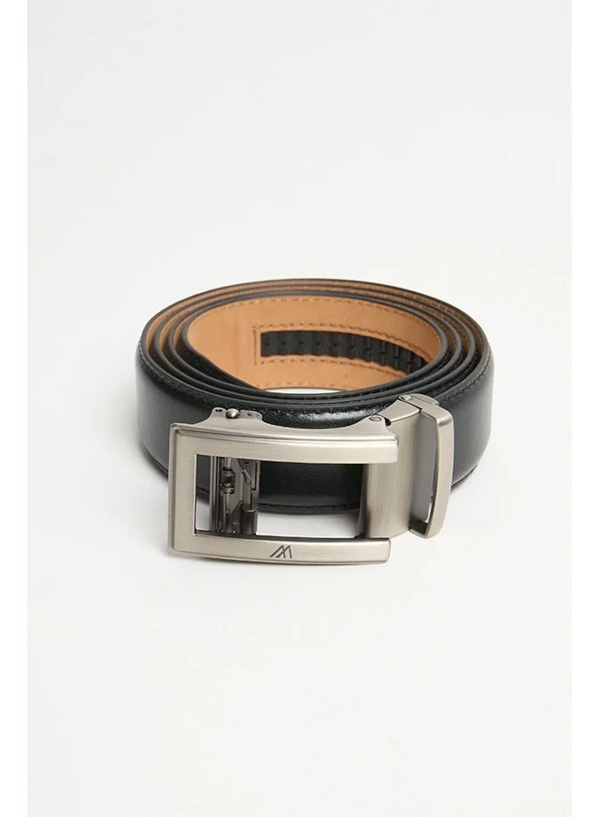 تكلف The Helm Executive Auto-Lock Leather Belt Black with Tan Nubuck Lining