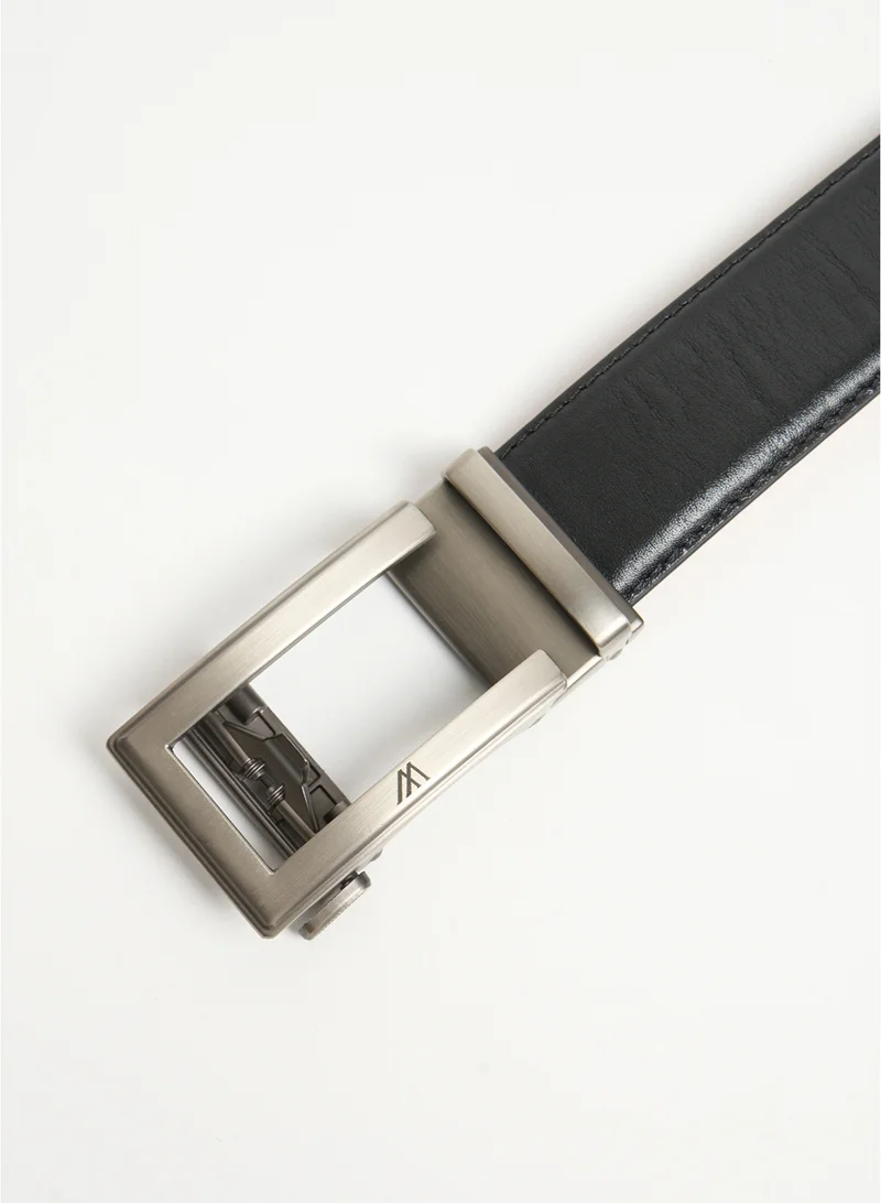 MANNERISM  The Helm Executive Auto-Lock Leather Belt Black with Tan Nubuck Lining for Men | Best Price UAE