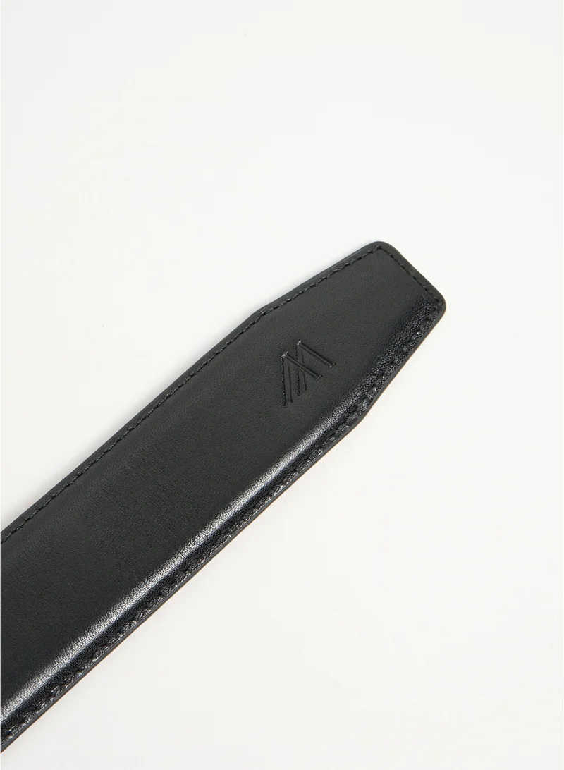 MANNERISM  The Helm Executive Auto-Lock Leather Belt Black with Tan Nubuck Lining for Men | Best Price UAE