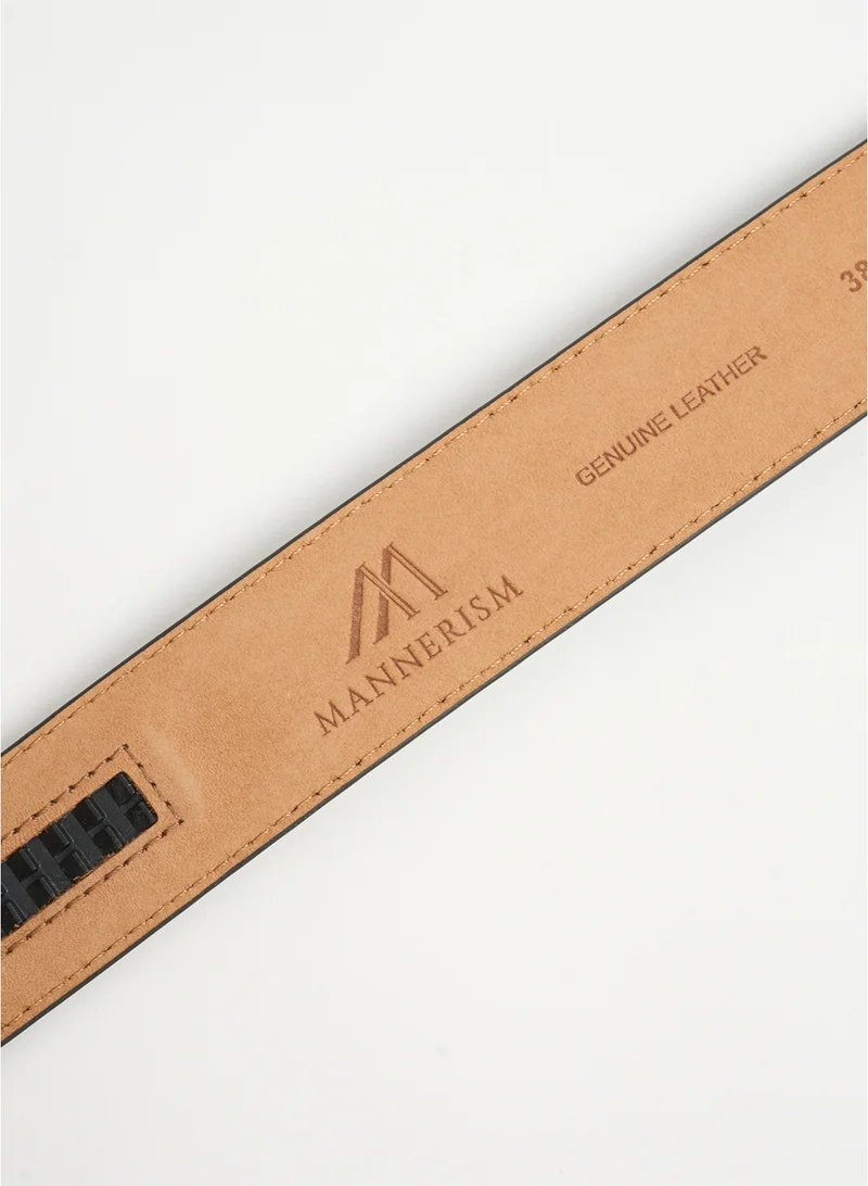 MANNERISM  The Helm Executive Auto-Lock Leather Belt Black with Tan Nubuck Lining for Men | Best Price UAE