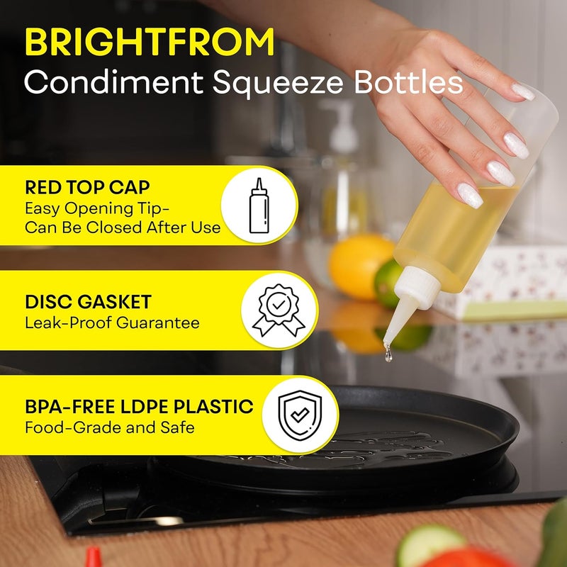 BRIGHTFROM زجاجات توابل قابلة للعصر، 8 أونص فارغة، غطاء علوي أحمر، مانعة للتسرب - للكاتشب، الخردل، الشراب، الصلصات، التتبيلات، الزيت، الفنون والحرف، بلاستيك خالي من BPA - مثالية للمطبخ - عبوة من 2 - Image 2