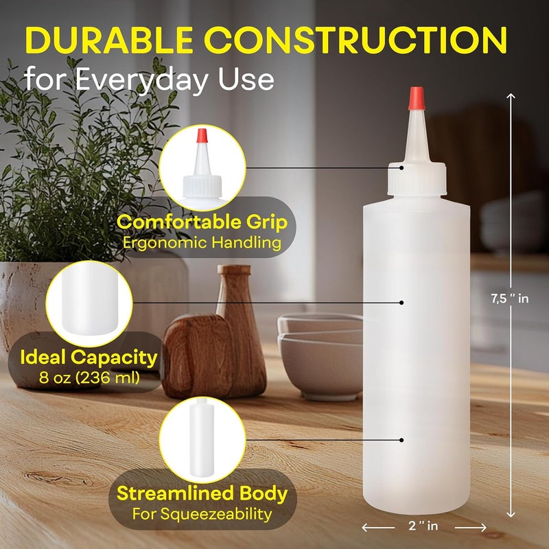 BRIGHTFROM زجاجات توابل قابلة للعصر، 8 أونص فارغة، غطاء علوي أحمر، مانعة للتسرب - للكاتشب، الخردل، الشراب، الصلصات، التتبيلات، الزيت، الفنون والحرف، بلاستيك خالي من BPA - مثالية للمطبخ - عبوة من 2 - Image 3