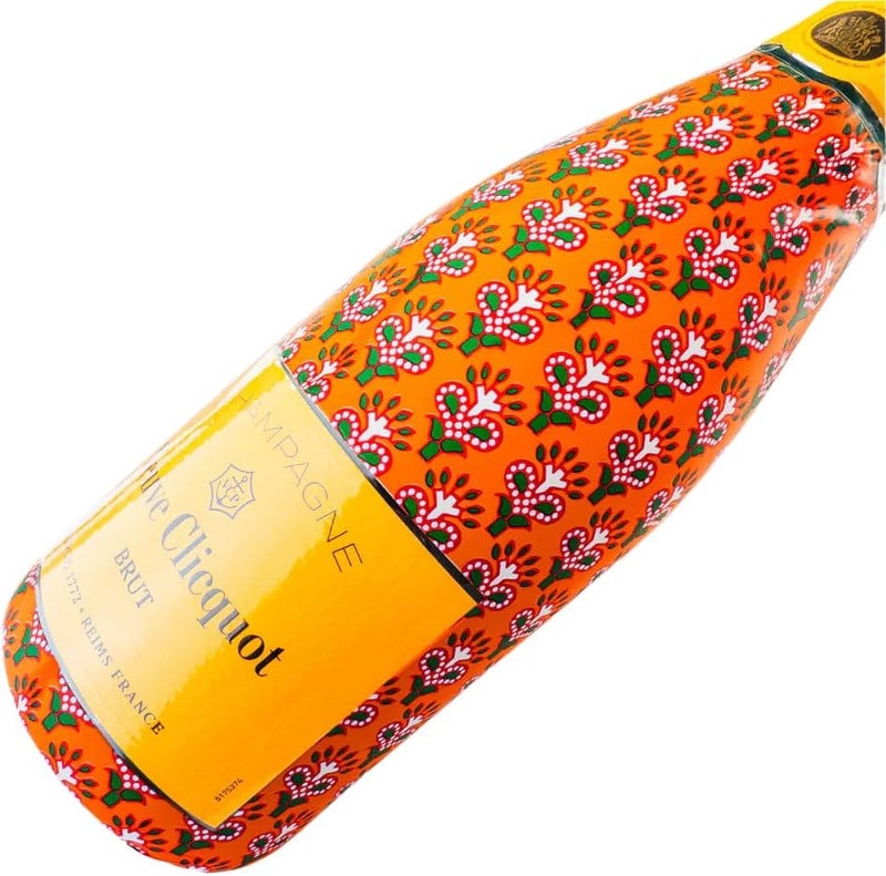 beaubottles Indian Blockprint Red Leaf Wrap for Champagne – Veuve Edition – Custom Wine Bottle Labels for Celebrations, Birthdays, Gifting – Fits 750ml Bottles – Personalized Wine Label Sleeve - Image 1