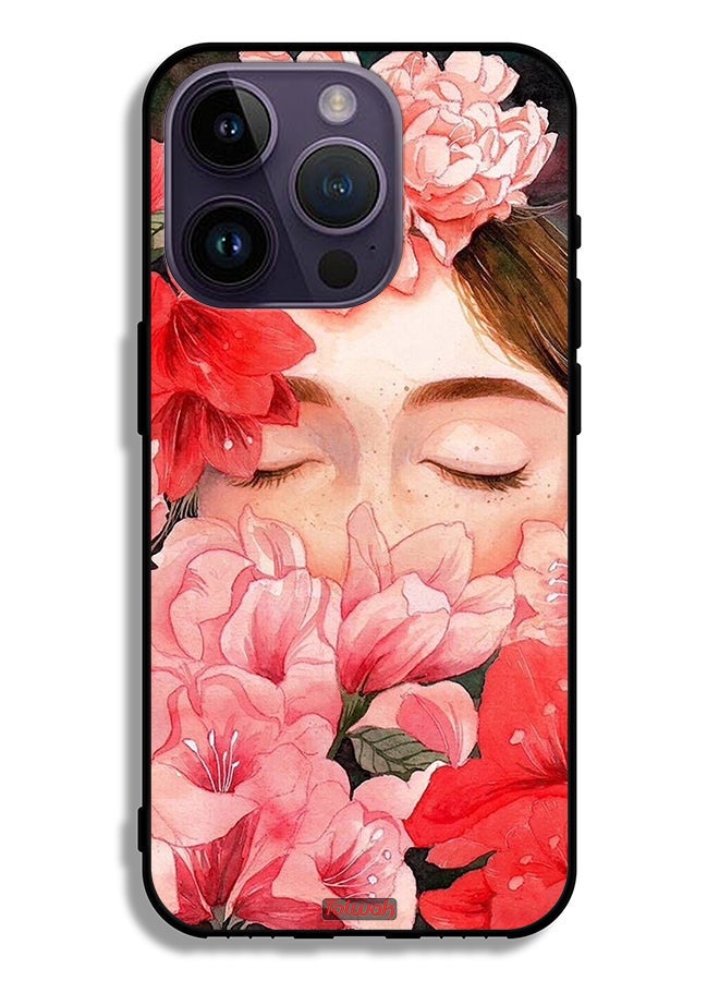 Tolwak Apple iPhone 14 Pro Protective Case Girl Face Hide In Flowers Art - Image 2