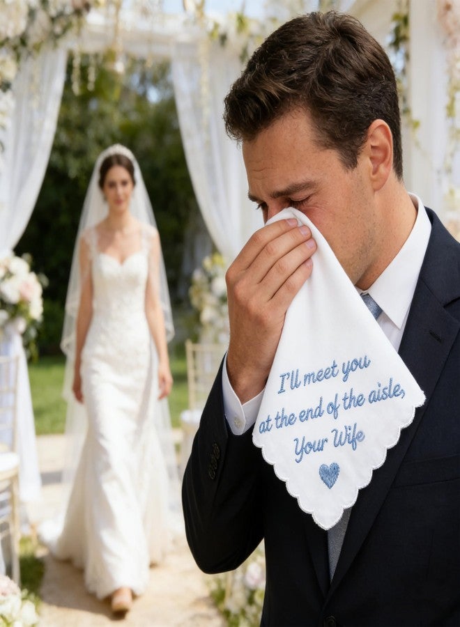 Lamyba Groom Gifts from Bride – Something Blue Gift for Groom, Wedding Gifts for Groom Embroidered Keepsake Handkerchief,(Blue/White) - Image 4