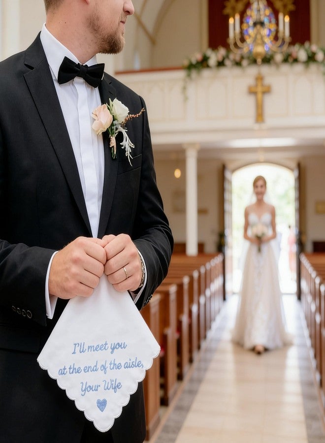 Lamyba Groom Gifts from Bride – Something Blue Gift for Groom, Wedding Gifts for Groom Embroidered Keepsake Handkerchief,(Blue/White) - Image 5