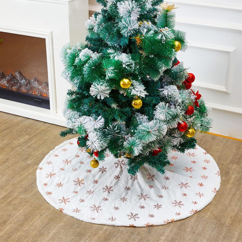 BCOOL White Tree Skirt Faux Fur Rose Gold Sequin Tree Skirts Small Christmas Tree Skirt Decoration 36inch Double Layers Tree Covers Shiny Tree Floor Mats Fireplace Tree Skirts Fluffy Tree Skirt - Image 2