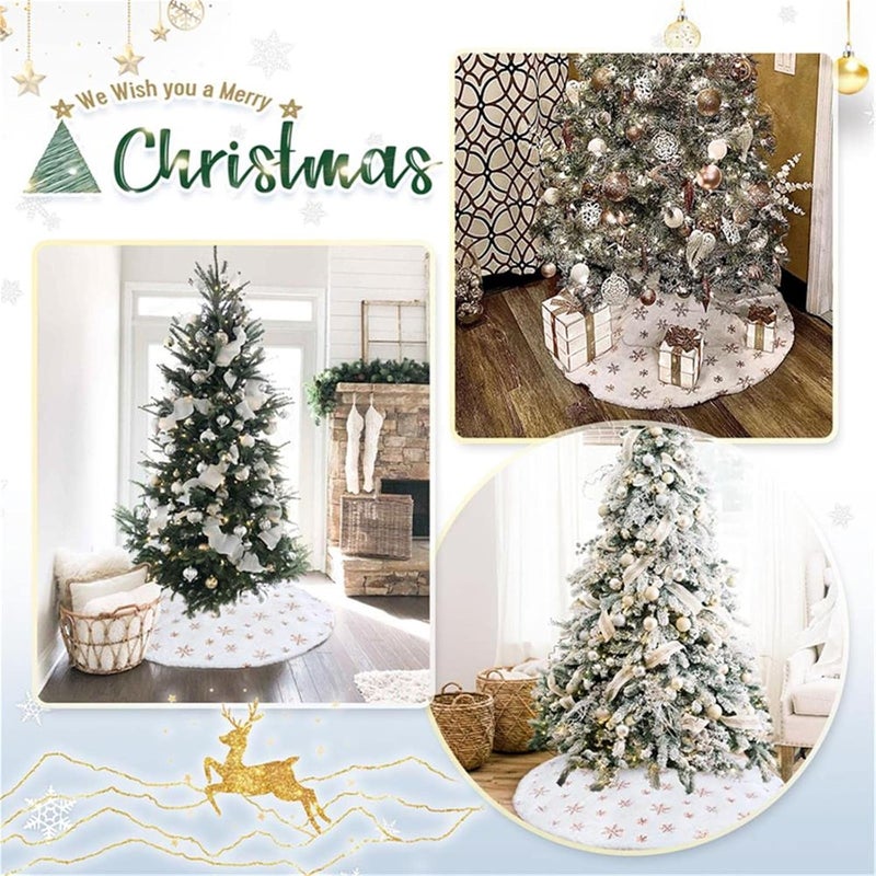 BCOOL White Tree Skirt Faux Fur Rose Gold Sequin Tree Skirts Small Christmas Tree Skirt Decoration 36inch Double Layers Tree Covers Shiny Tree Floor Mats Fireplace Tree Skirts Fluffy Tree Skirt - Image 5