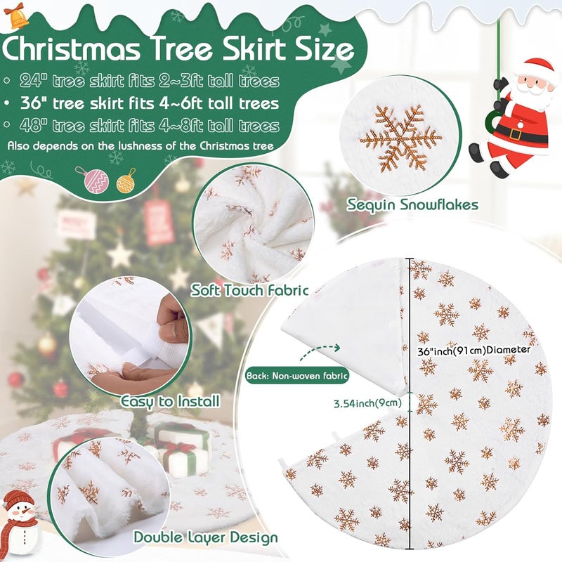 BCOOL White Tree Skirt Faux Fur Rose Gold Sequin Tree Skirts Small Christmas Tree Skirt Decoration 36inch Double Layers Tree Covers Shiny Tree Floor Mats Fireplace Tree Skirts Fluffy Tree Skirt - Image 4