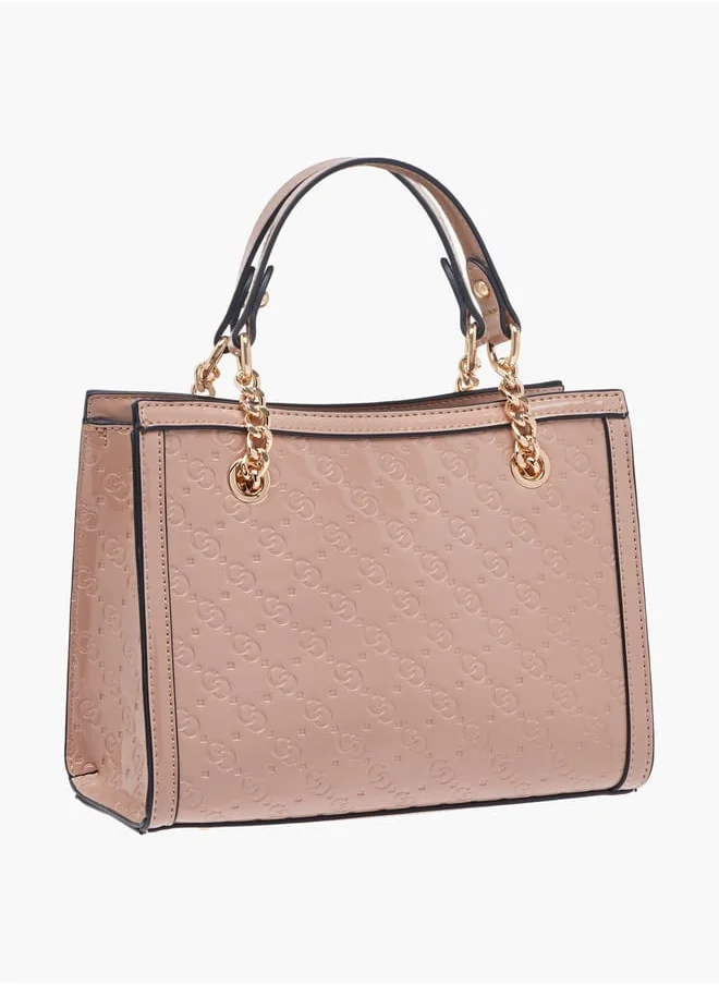 Celeste Women Monogram Embossed Tote Bag with Detachable Strap