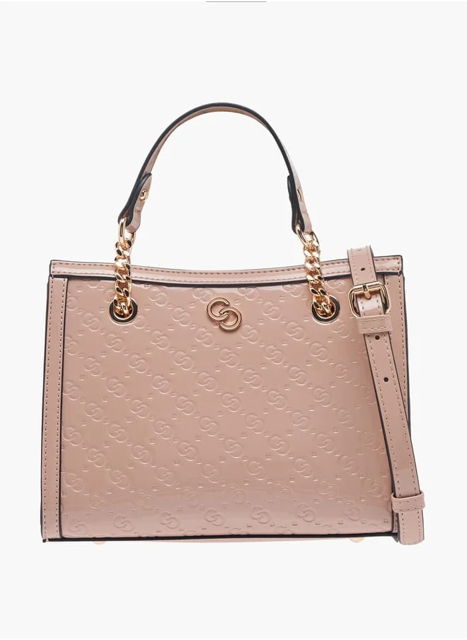 Celeste Women Monogram Embossed Tote Bag with Detachable Strap