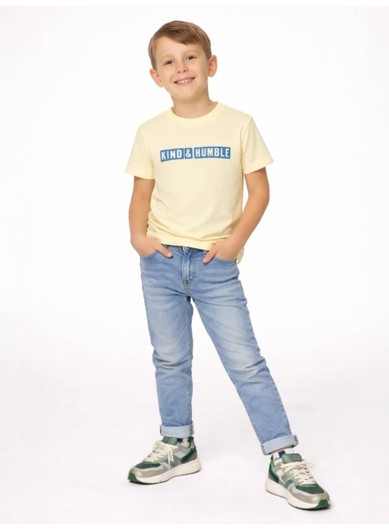 Victor And Jane  Junior Boys Slogan Print Cotton T-Shirt - Yellow for Men | Best Price UAE