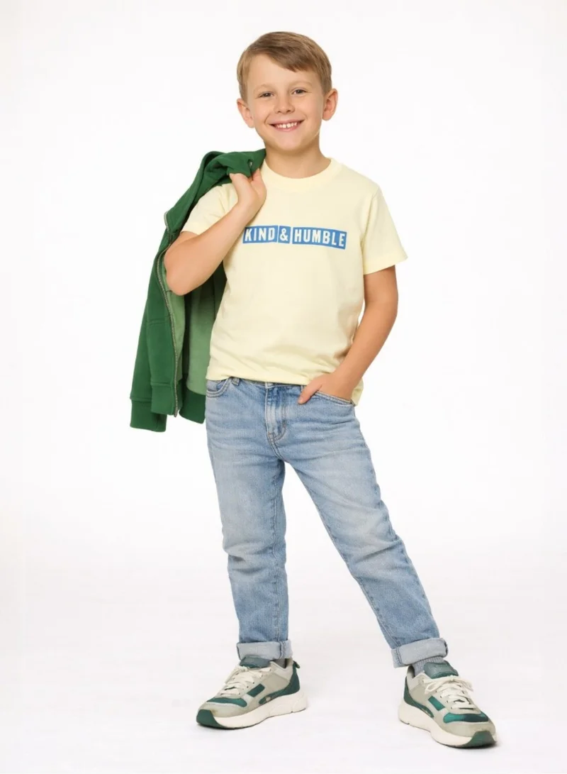 Victor And Jane  Junior Boys Slogan Print Cotton T-Shirt - Yellow for Men | Best Price UAE