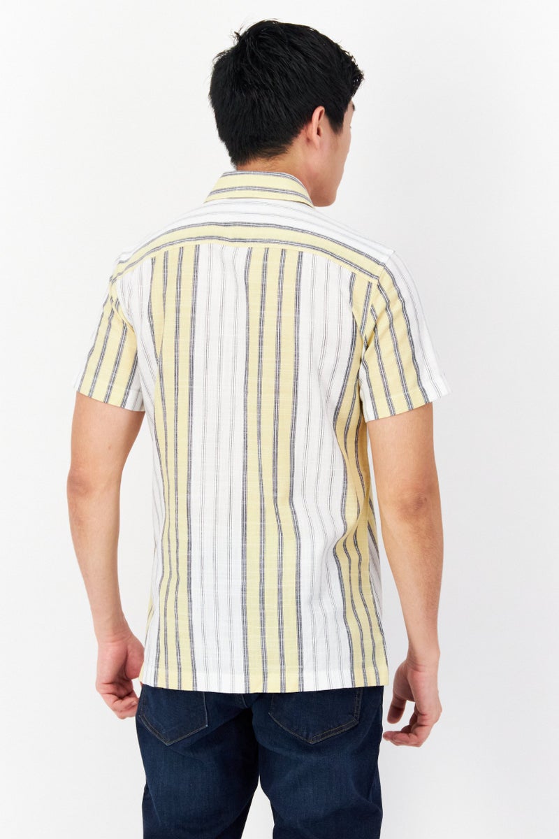 PERRY ELLIS Men Regular Fit Stripe Short Sleeves Casual Shirt, White - Image 4