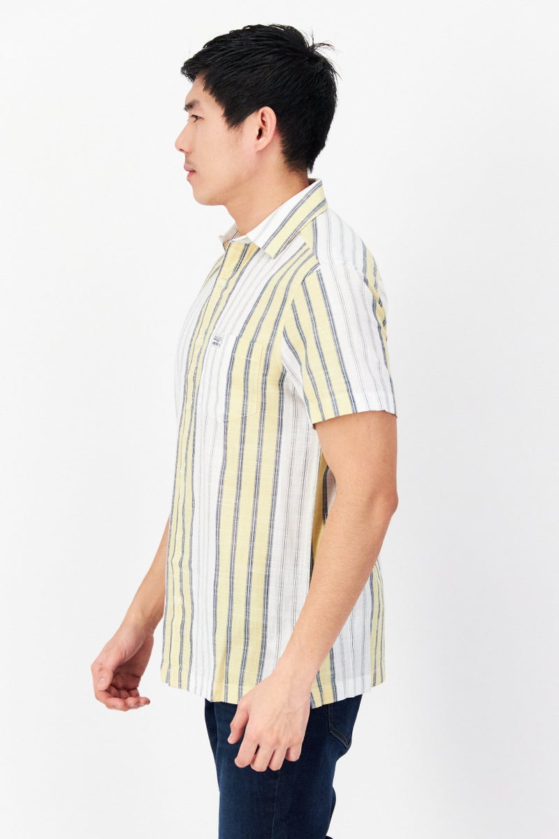 PERRY ELLIS Men Regular Fit Stripe Short Sleeves Casual Shirt, White - Image 2