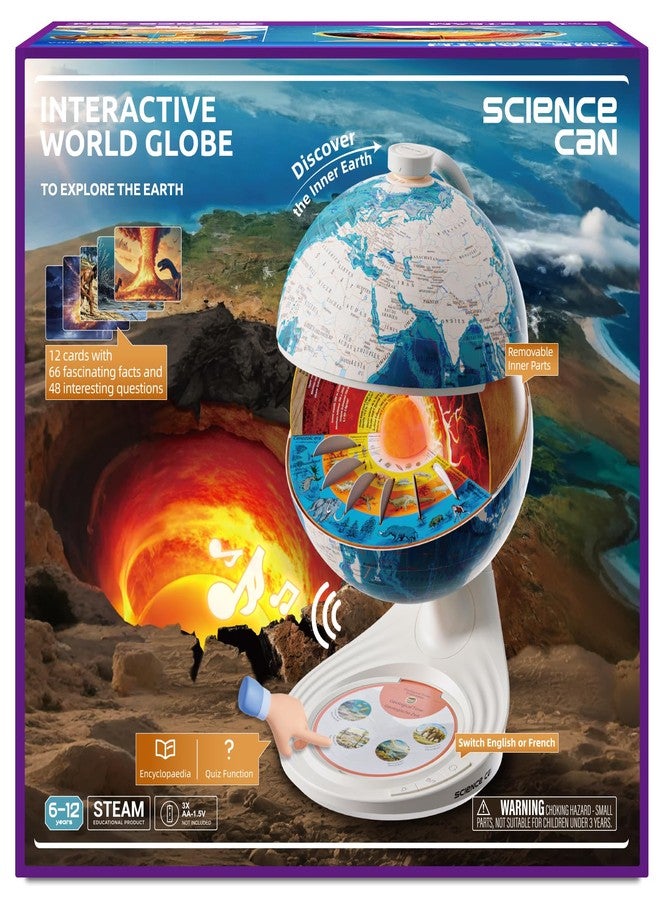 Science Can Openable Globe for Kids, 8 Inch Interactive World Globe Talking Model with Knowledge & Quiz Mode, Bilingual Stem Toys for Kids, Ideal Birthday Gift for Boys and Girls Age 6-12 - Image 1