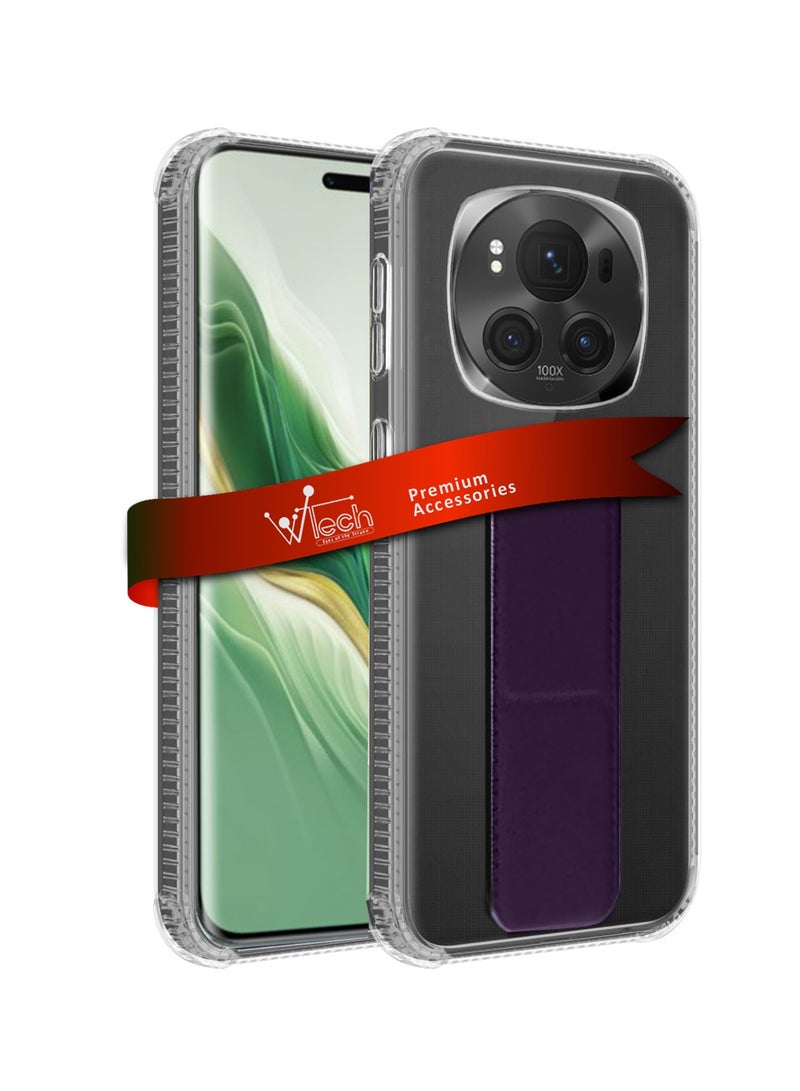 Wtech Honor Magic6 Pro 5G 2024 TPU Hand Grip Air Pillow Case Cover - Clear/Eggplant Purple - Image 1