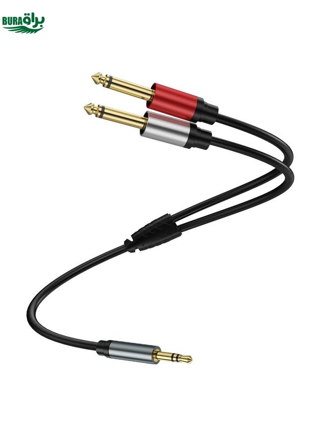 BURAQ 0.3m Gold Plated 3.5mm TRS Stereo to Dual 6.35mm TS Mono Y Splitter Adapter Audio Cable(Black) - Image 1