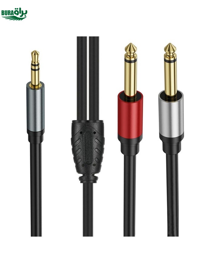 BURAQ 0.3m Gold Plated 3.5mm TRS Stereo to Dual 6.35mm TS Mono Y Splitter Adapter Audio Cable(Black) - Image 2