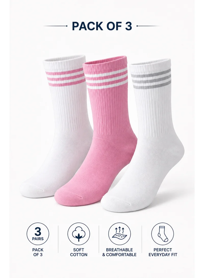 Victor And Jane Girls 3 Pairs Crew Length Sports Socks