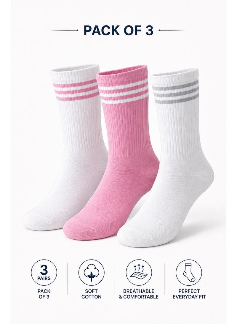 victor and jane Girls 3 Pairs Crew Length Sports Socks - Image 1