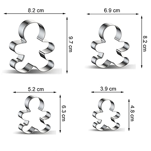 azflyife Gingerbread Man Cookie Cutter Set - 4 Pieces Assorted Sizes Large Bulk Gingerbread Men Cookie Cutters Fondant Biscuit Mold for DIY Chirstmas Day Holiday Party Decorations - Stainless Steel Azflyife - Image 2