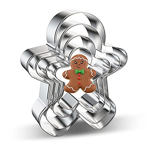azflyife Gingerbread Man Cookie Cutter Set - 4 Pieces Assorted Sizes Large Bulk Gingerbread Men Cookie Cutters Fondant Biscuit Mold for DIY Chirstmas Day Holiday Party Decorations - Stainless Steel Azflyife - Image 1