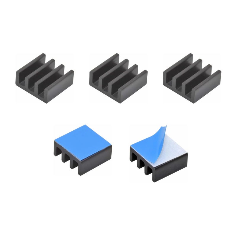 CentIoT - 11X11X5MM Aluminium Heatsink (Straight Fins Anodised Black with Double Sided Thermal Sticker) - Image 1