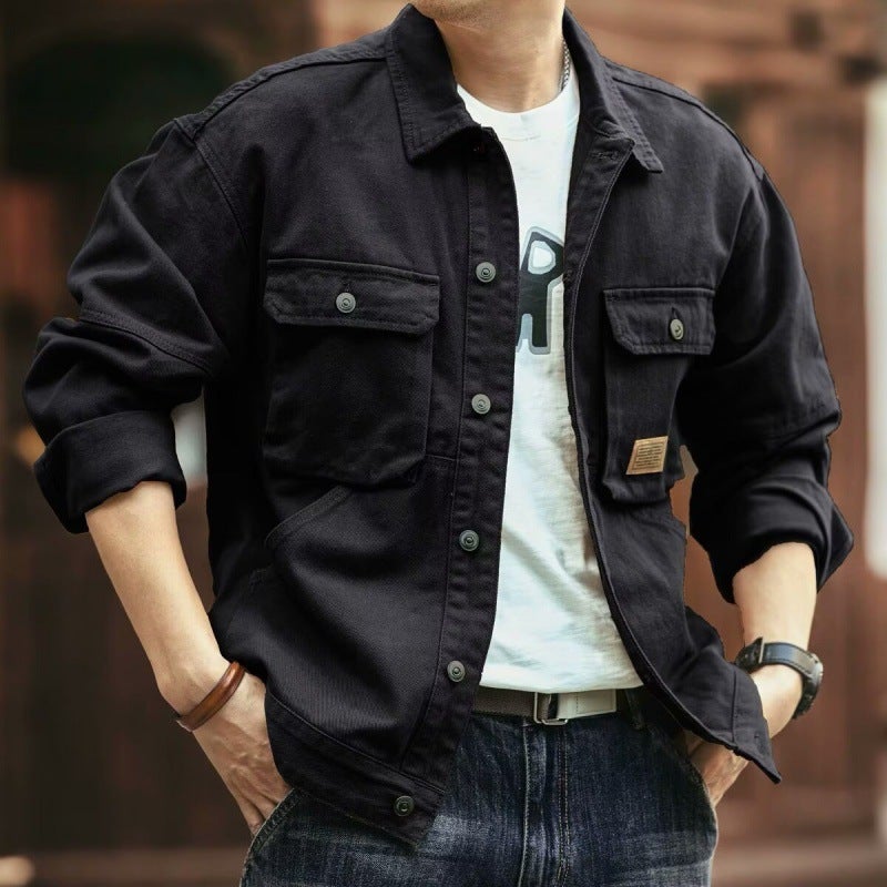 Vintage Denim Jacket Mens Fashion Autumn Winter black - Image 1