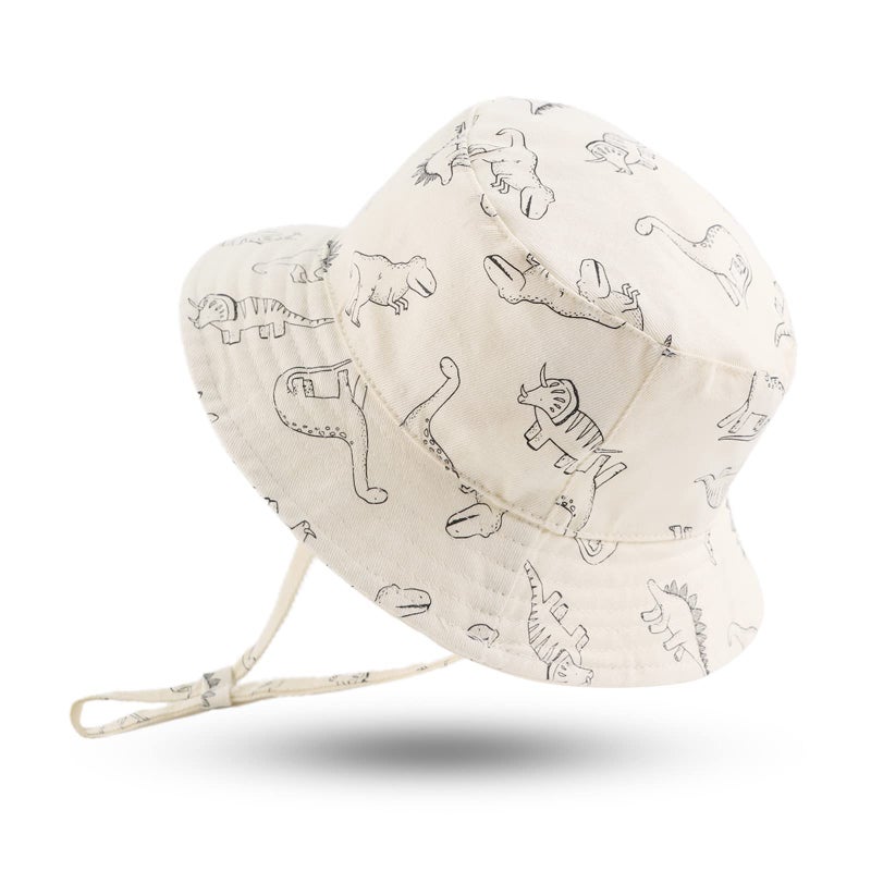 JANGANNSA Dinosaur Baby Boys Sun Hat Cotton Toddler Girls Bucket Hats Summer Sun Protect Cap for Kids Ivory White Dinosaur 18136 Months