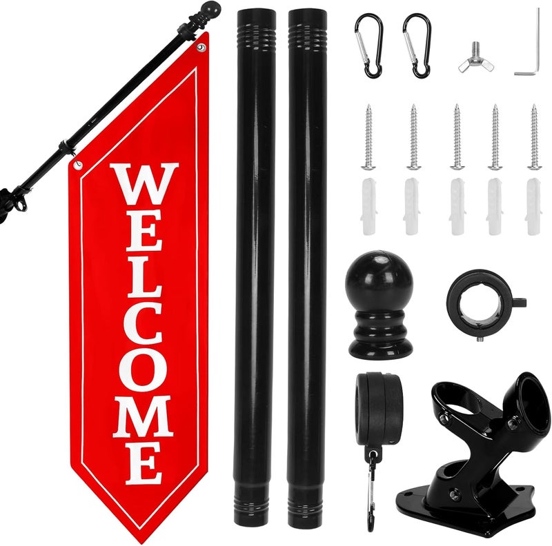 yeload Heavy Duty Double Sided Welcome Flag Kit – 42x12" Outdoor Canvas Banner with Pole & Metal Bracket – Business Storefront Sign for Retail, Shop, or Restaurant Marketing Display (Red) - Image 1