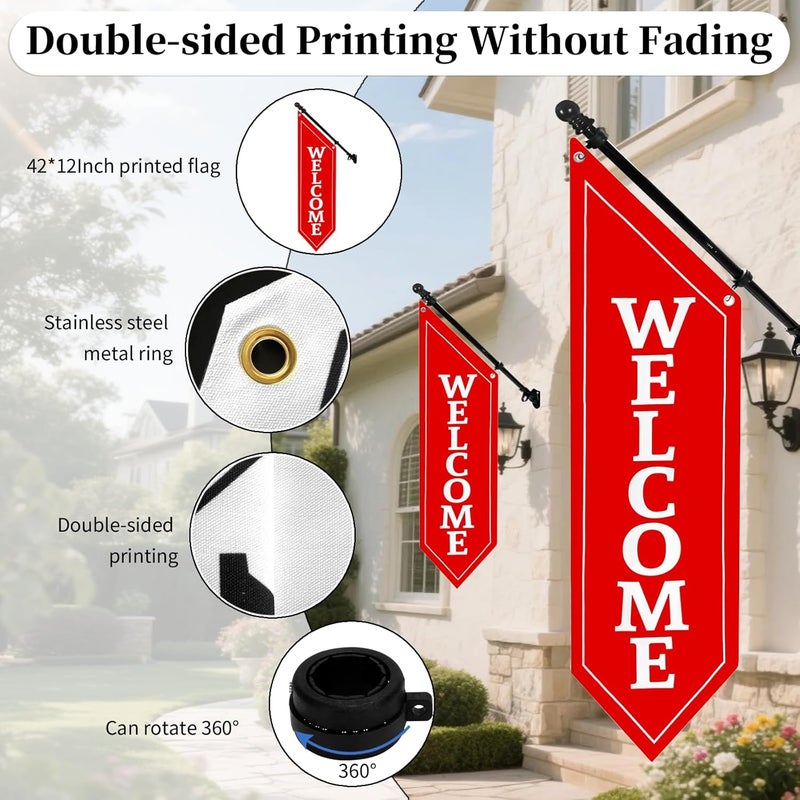 yeload Heavy Duty Double Sided Welcome Flag Kit – 42x12" Outdoor Canvas Banner with Pole & Metal Bracket – Business Storefront Sign for Retail, Shop, or Restaurant Marketing Display (Red) - Image 4