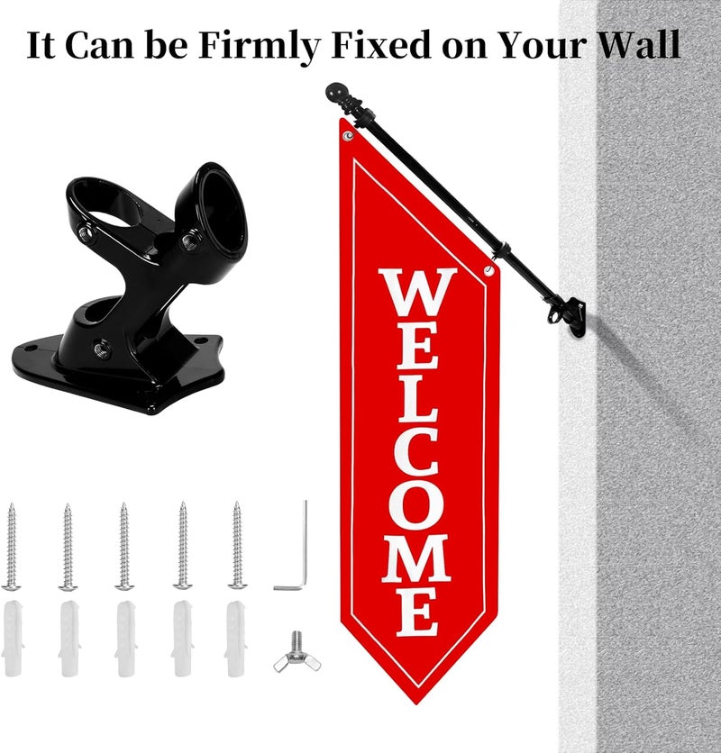 yeload Heavy Duty Double Sided Welcome Flag Kit – 42x12" Outdoor Canvas Banner with Pole & Metal Bracket – Business Storefront Sign for Retail, Shop, or Restaurant Marketing Display (Red) - Image 3