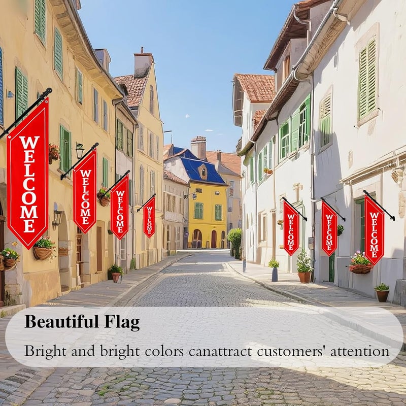 yeload Heavy Duty Double Sided Welcome Flag Kit – 42x12" Outdoor Canvas Banner with Pole & Metal Bracket – Business Storefront Sign for Retail, Shop, or Restaurant Marketing Display (Red) - Image 2