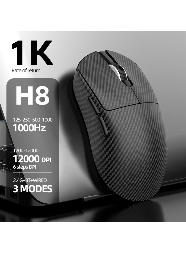 XunFox H8 Tri-Mode Wireless Gaming Mouse – 2.4G, Bluetooth & Wired – Ultra-Lightweight 59g – Adjustable 12,000 DPI – 4-Tier Polling Rate – Long Battery Life – Ergonomic RGB Mouse for PC, Mac, Laptop (Carbon Fiber) - Image 2