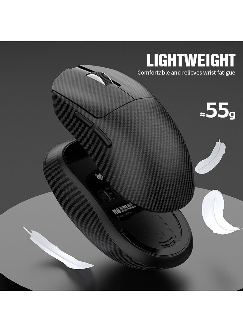 XunFox H8 Tri-Mode Wireless Gaming Mouse – 2.4G, Bluetooth & Wired – Ultra-Lightweight 59g – Adjustable 12,000 DPI – 4-Tier Polling Rate – Long Battery Life – Ergonomic RGB Mouse for PC, Mac, Laptop (Carbon Fiber) - Image 3