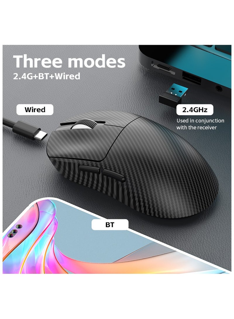 XunFox H8 Tri-Mode Wireless Gaming Mouse – 2.4G, Bluetooth & Wired – Ultra-Lightweight 59g – Adjustable 12,000 DPI – 4-Tier Polling Rate – Long Battery Life – Ergonomic RGB Mouse for PC, Mac, Laptop (Carbon Fiber) - Image 4