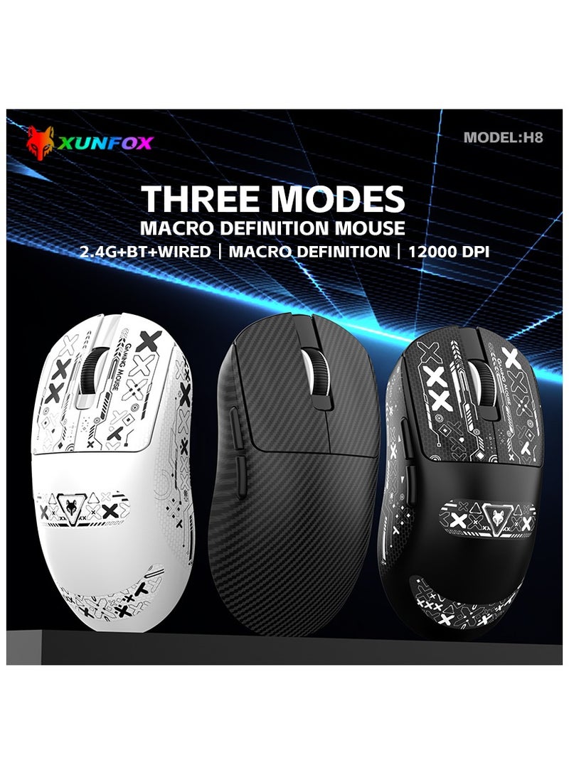 XunFox H8 Tri-Mode Wireless Gaming Mouse – 2.4G, Bluetooth & Wired – Ultra-Lightweight 59g – Adjustable 12,000 DPI – 4-Tier Polling Rate – Long Battery Life – Ergonomic RGB Mouse for PC, Mac, Laptop (Carbon Fiber) - Image 5