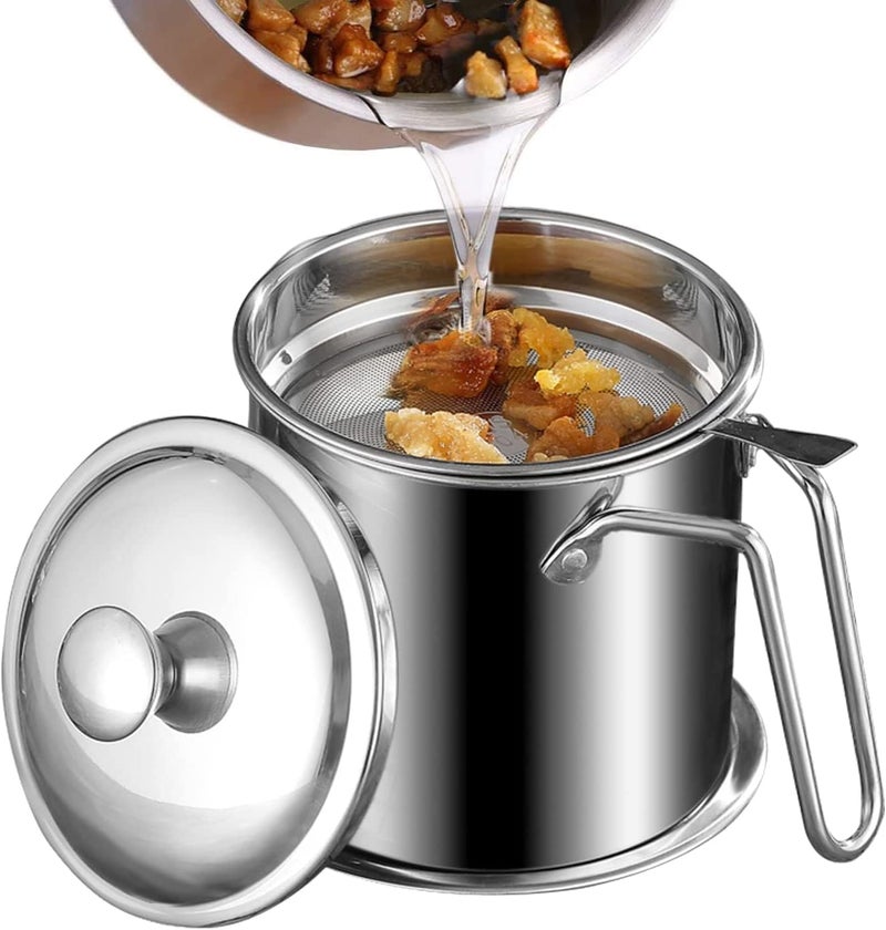 AARKRI SALES Oil Strainer Pot Grease Can - Stainless Steel Cooking Grease Container, Reuse Oil Storage (Best Oil Shaver) Can Container with Removable Filter Anti-Scalding Handheld, Lid for Cooking - Image 2